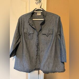 Women's Blue Button-Up Blouse Sise L Charcoal Stylish look three_quarter Sleeve.